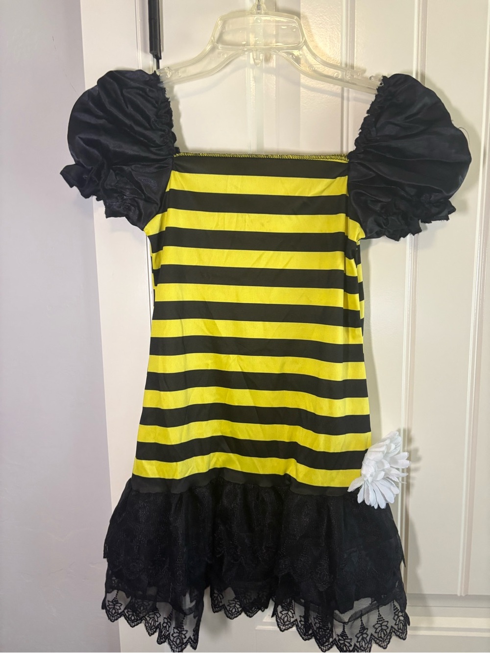 Girls Bumblebee Stripe Halloween Dress with Puff Sleeves